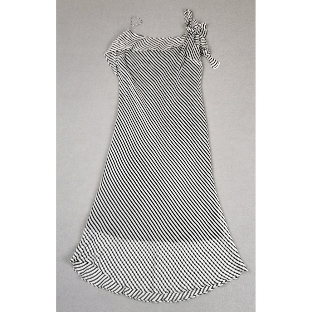 Vision 100% Silk Dress Women 12 Black White Striped Lightweight Flowy Slip On - Picture 9 of 9